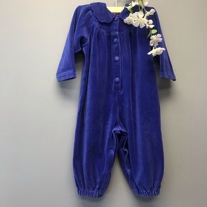 Vintage Class Club Baby Infant Girl Romper Blue Velour Collared Outfit  24M [y]